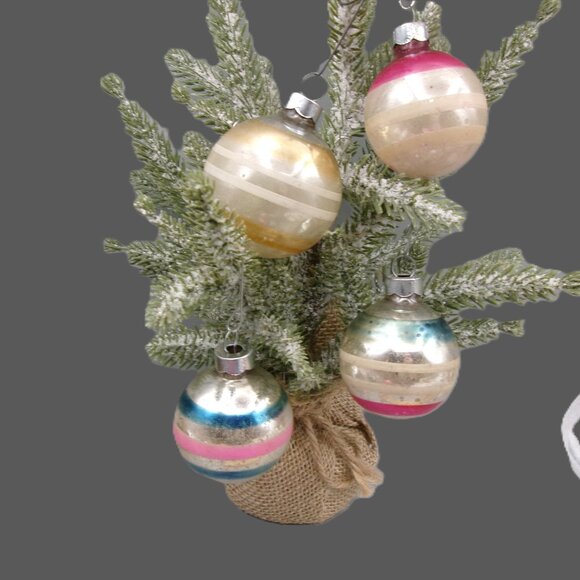 4 Vintage Shiny Brite Striped Christmas Ornaments Lot - Picture 1 of 9